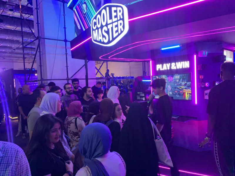 A crowd at Cooler Master’s Play & Win stand, developed by AL-Arcade